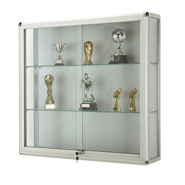 Premium Glazed Display Wall Cabinet H1000 x W1000 x D250mm Silver | Creative Activity