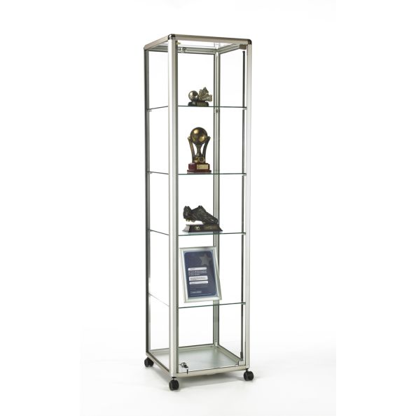 Premium Glazed Display Tower Unit H1932 x W500 x D500mm Silver | Creative Activity