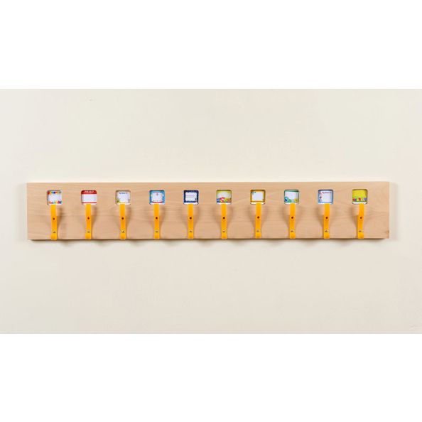 Coat Hook rail with 10 assorted coloured hooks - Beech | Creative Activity